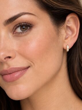 Small Crystal Huggie Hoop Earrings (E15)